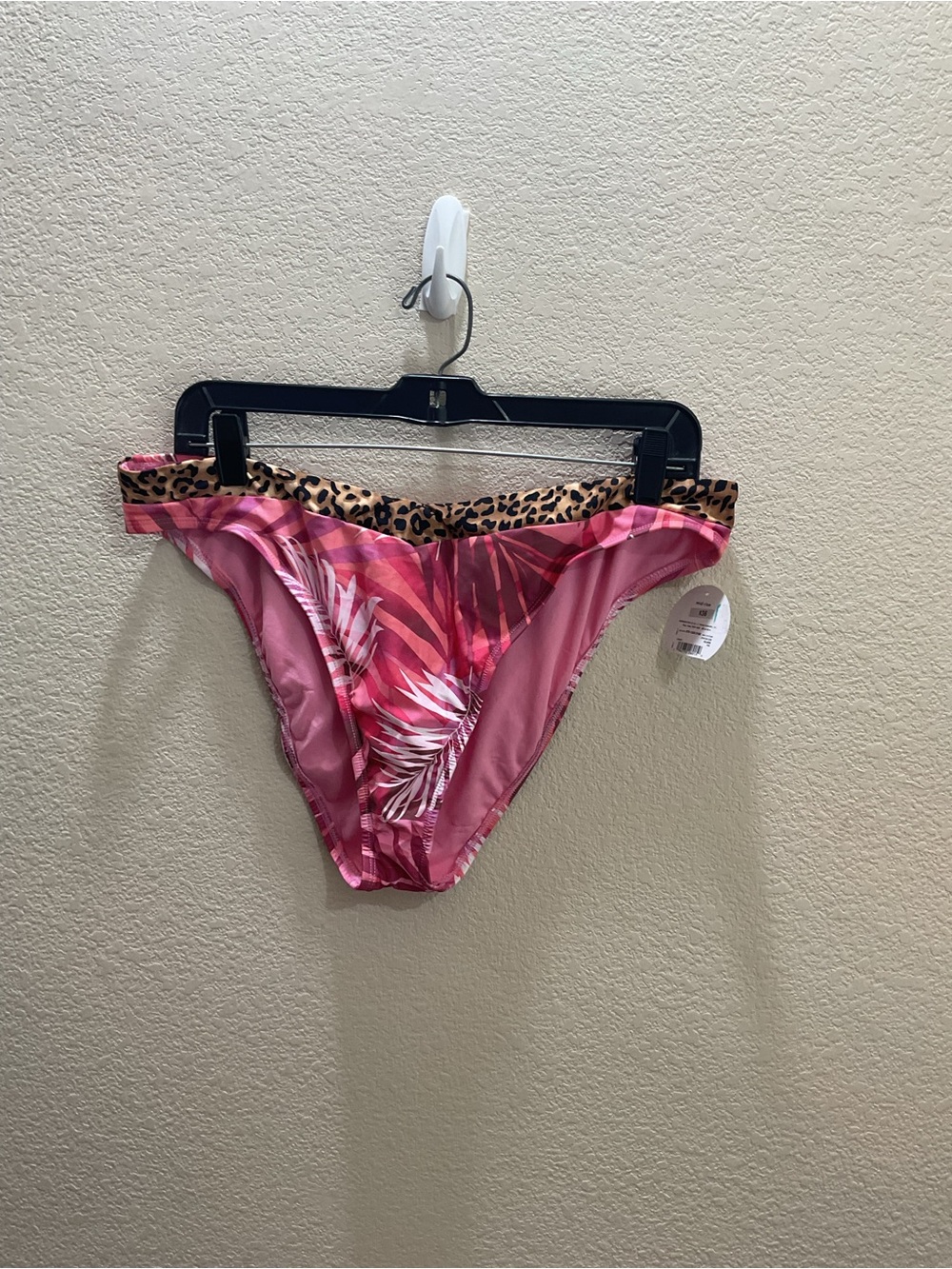 Decree Pink Tropical Bikini Bottoms with Leopard Trim